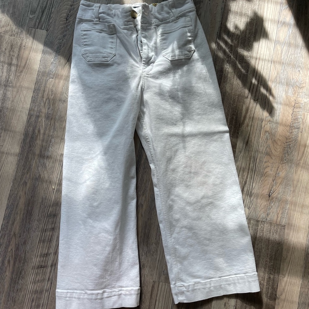 Maeve White Ankle Cropped Wide-Leg Jeans